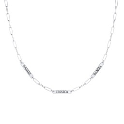 Mini Paper Clip Chain Necklace with 1 - 5 Engravable Bars in 925 Sterling Silver