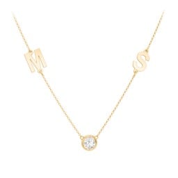 Personalized Initials Necklace with Bezel Set Birthstone