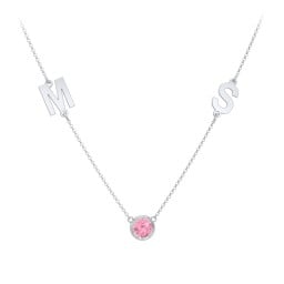 Personalized Initials Necklace with Bezel Set Birthstone
