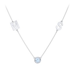 Personalized Initials Necklace with Bezel Set Birthstone
