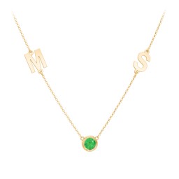 Personalized Initials Necklace with Bezel Set Birthstone