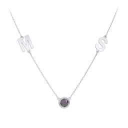 Personalized Initials Necklace with Bezel Set Birthstone