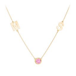 Personalized Initials Necklace with Bezel Set Birthstone