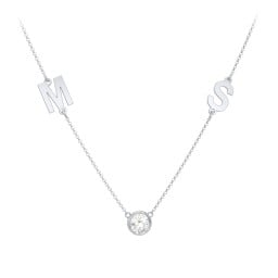Personalized Initials Necklace with Bezel Set Birthstone