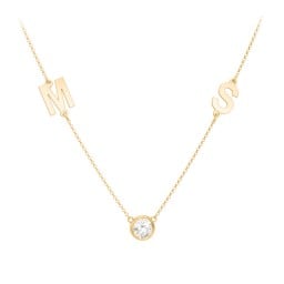 Personalized Initials Necklace with Bezel Set Birthstone