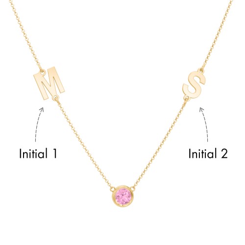 Personalized Initials Necklace with Bezel Set Birthstone