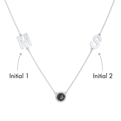 Personalized Initials Necklace with Bezel Set Birthstone