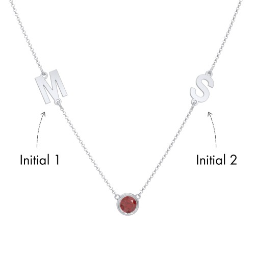 Personalized Initials Necklace with Bezel Set Birthstone