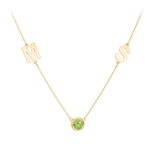 Personalized Initials Necklace with Bezel Set Birthstone
