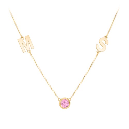 Personalized Initials Necklace with Bezel Set Birthstone