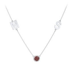 Personalized Initials Necklace with Bezel Set Birthstone in 925 Sterling Silver with Garnet
