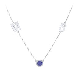 Personalized Initials Necklace with Bezel Set Birthstone in 925 Sterling Silver with Blue Sapphire