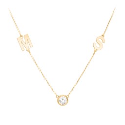 Personalized Initials Necklace with Bezel Set Birthstone in 10K Solid Yellow Gold