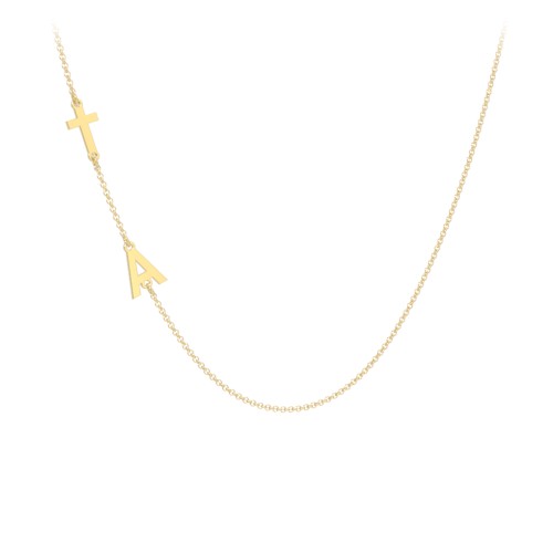 Personalized Offset Cross and Initial Necklace