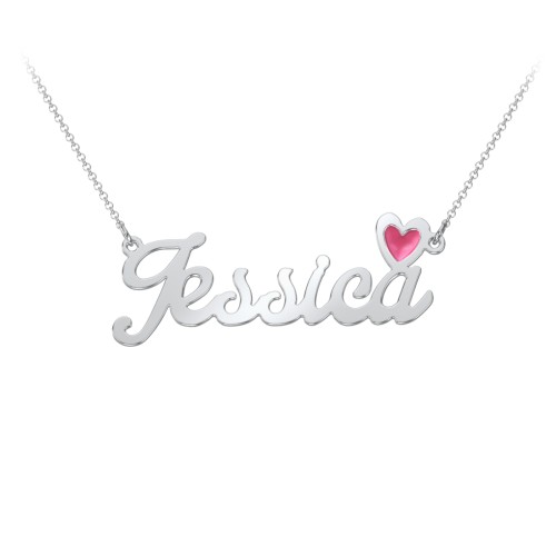 Personalized Name Necklace with Cold Enamel Heart – Sterling Silver