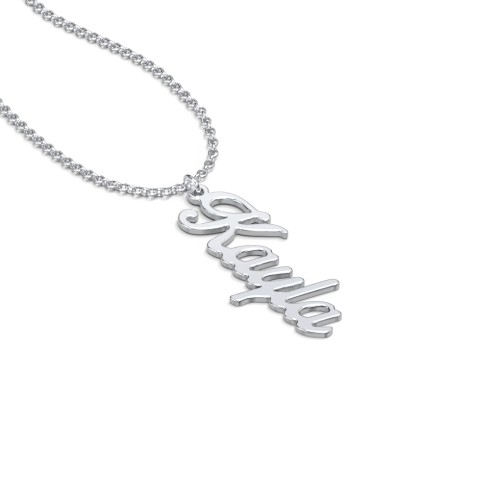 Personalized Vertical 1 Name Necklace in Glamorous Font – Sterling Silver