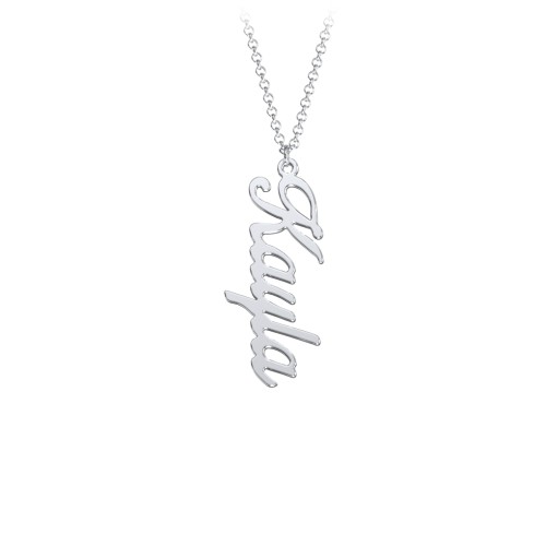 Personalized Vertical 1 Name Necklace in Glamorous Font – Sterling Silver