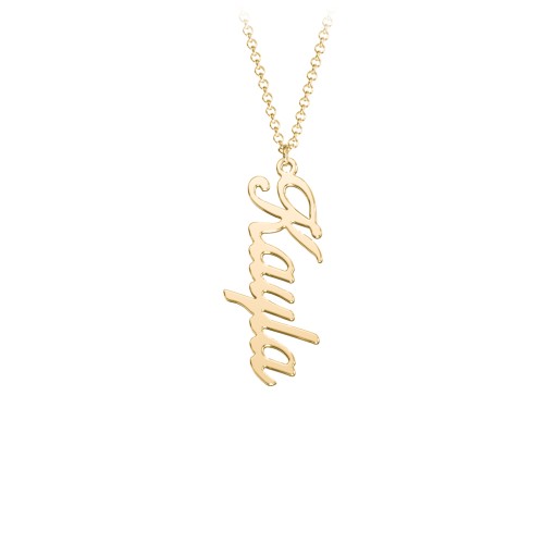 Personalized Vertical 1 Name Necklace in Glamorous Font – 10K Yellow Gold