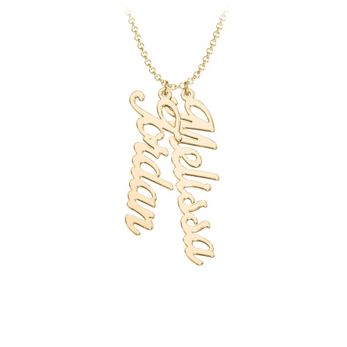 Personalized Vertical 2 Names Necklace in Glamorous Font