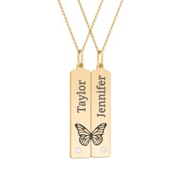 Engravable Butterfly Bar Necklace Set with Birthstones