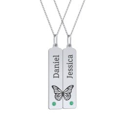 Engravable Butterfly Bar Necklace Set with Birthstones