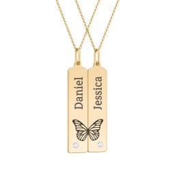 Engravable Butterfly Bar Necklace Set with Birthstones