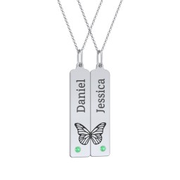 Engravable Butterfly Bar Necklace Set with Birthstones