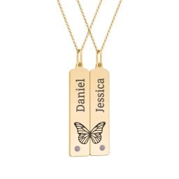 Engravable Butterfly Bar Necklace Set with Birthstones
