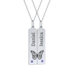 Engravable Butterfly Bar Necklace Set with Birthstones