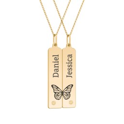 Engravable Butterfly Bar Necklace Set with Birthstones