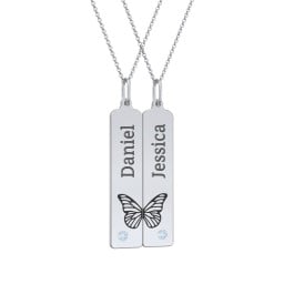 Engravable Butterfly Bar Necklace Set with Birthstones