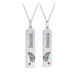 Engravable Butterfly Bar Necklace Set with Birthstones