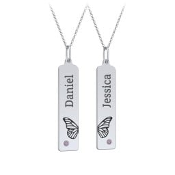 Engravable Butterfly Bar Necklace Set with Birthstones