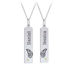Engravable Butterfly Bar Necklace Set with Birthstones