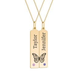Engravable Butterfly Bar Necklace Set with Birthstones