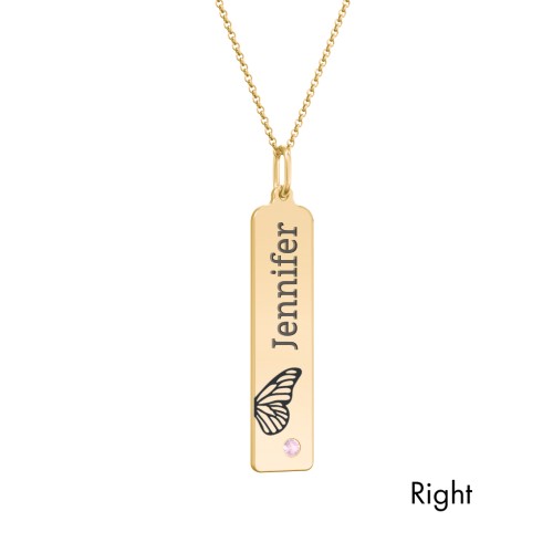 Engravable Butterfly Bar Necklace Set with Birthstones