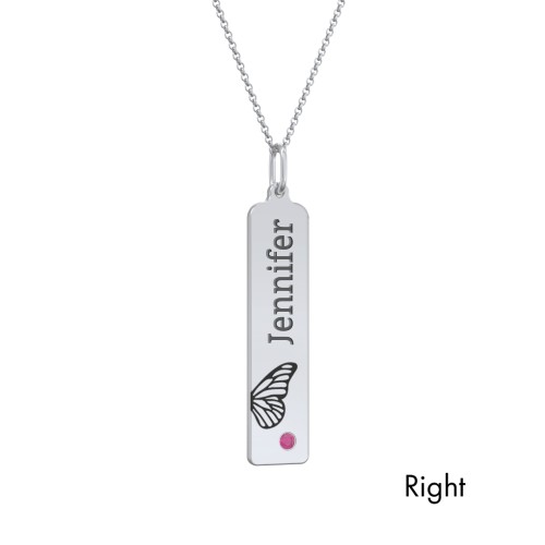 Engravable Butterfly Bar Necklace Set with Birthstones