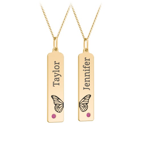 Engravable Butterfly Bar Necklace Set with Birthstones