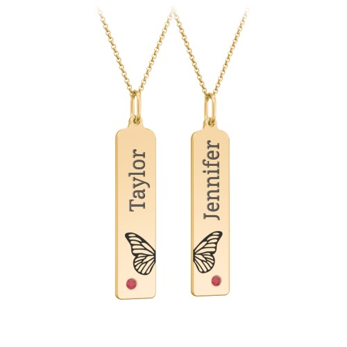 Engravable Butterfly Bar Necklace Set with Birthstones