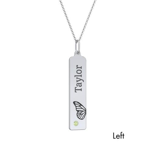 Engravable Butterfly Bar Necklace Set with Birthstones – Sterling Silver with Peridot