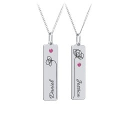 Engravable Floral Bar Necklace Set with Birthstones