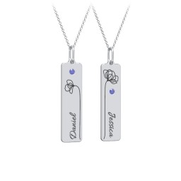 Engravable Floral Bar Necklace Set with Birthstones