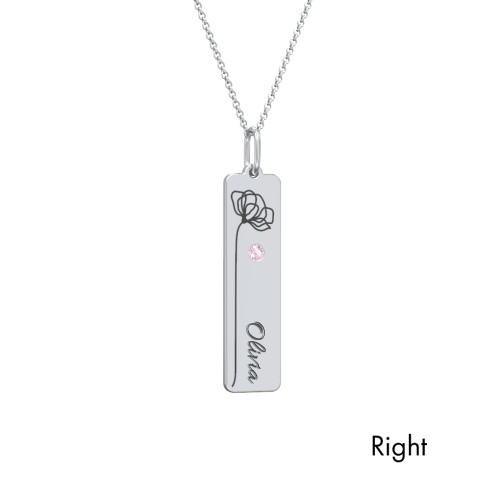 Engravable Floral Bar Necklace Set with Birthstones
