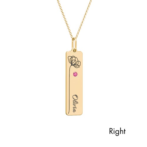 Engravable Floral Bar Necklace Set with Birthstones – 10K Yellow Gold with Blue Sapphire and Ruby