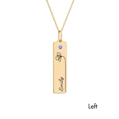 Engravable Floral Bar Necklace Set with Birthstones – 10K Yellow Gold with Blue Sapphire and Ruby