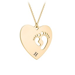 Engravable Heart with Baby Feet Cutouts Pendant in 18K Gold Plated Silver