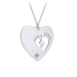 Engravable Heart with Baby Feet Cutouts Pendant in 925 Sterling Silver