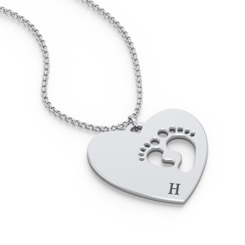 Engravable Heart with Baby Feet Cutouts Pendant – Sterling Silver