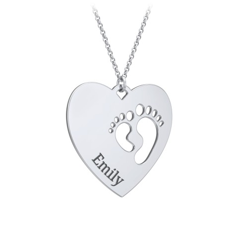 Engravable Heart with Baby Feet Cutouts Pendant – Sterling Silver