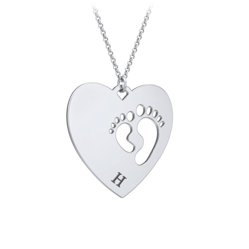 Engravable Heart with Baby Feet Cutouts Pendant – Sterling Silver